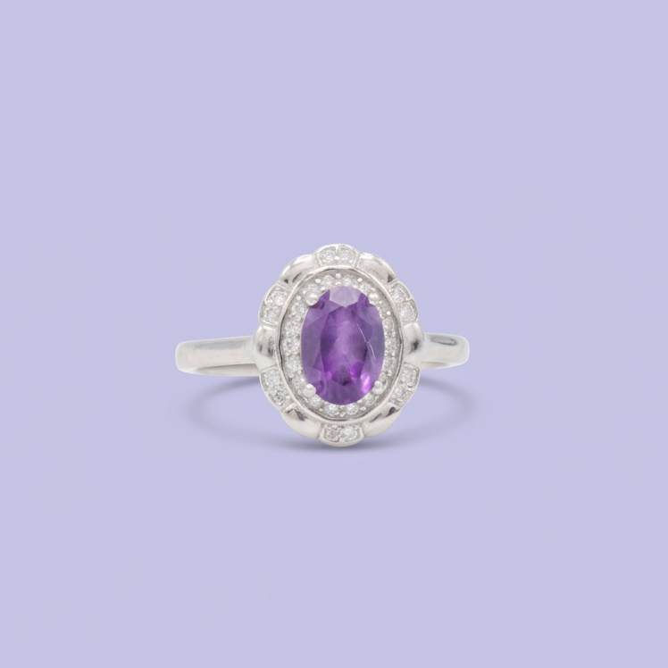 Coordinado de Plata .925 Diseño Oval Violeta e Incrustación de Zirconias mod. 2955