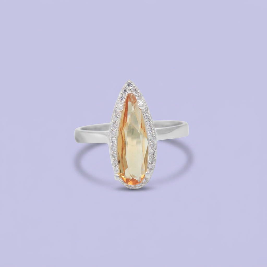 Anillo de Plata .925 con Diseño de Gota Fina y Zirconia Color Vede Menta mod. 3108