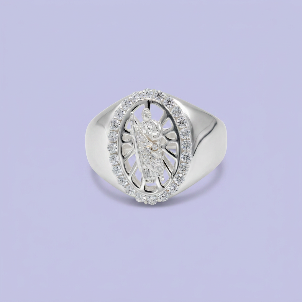Anillo de Plata .925 San Judas Tadeo con Diseño de Ovalo y Zirconias mod. 2671
