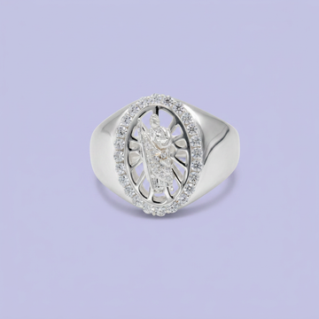 Anillo de Plata .925 San Judas Tadeo con Diseño de Ovalo y Zirconias mod. 2671