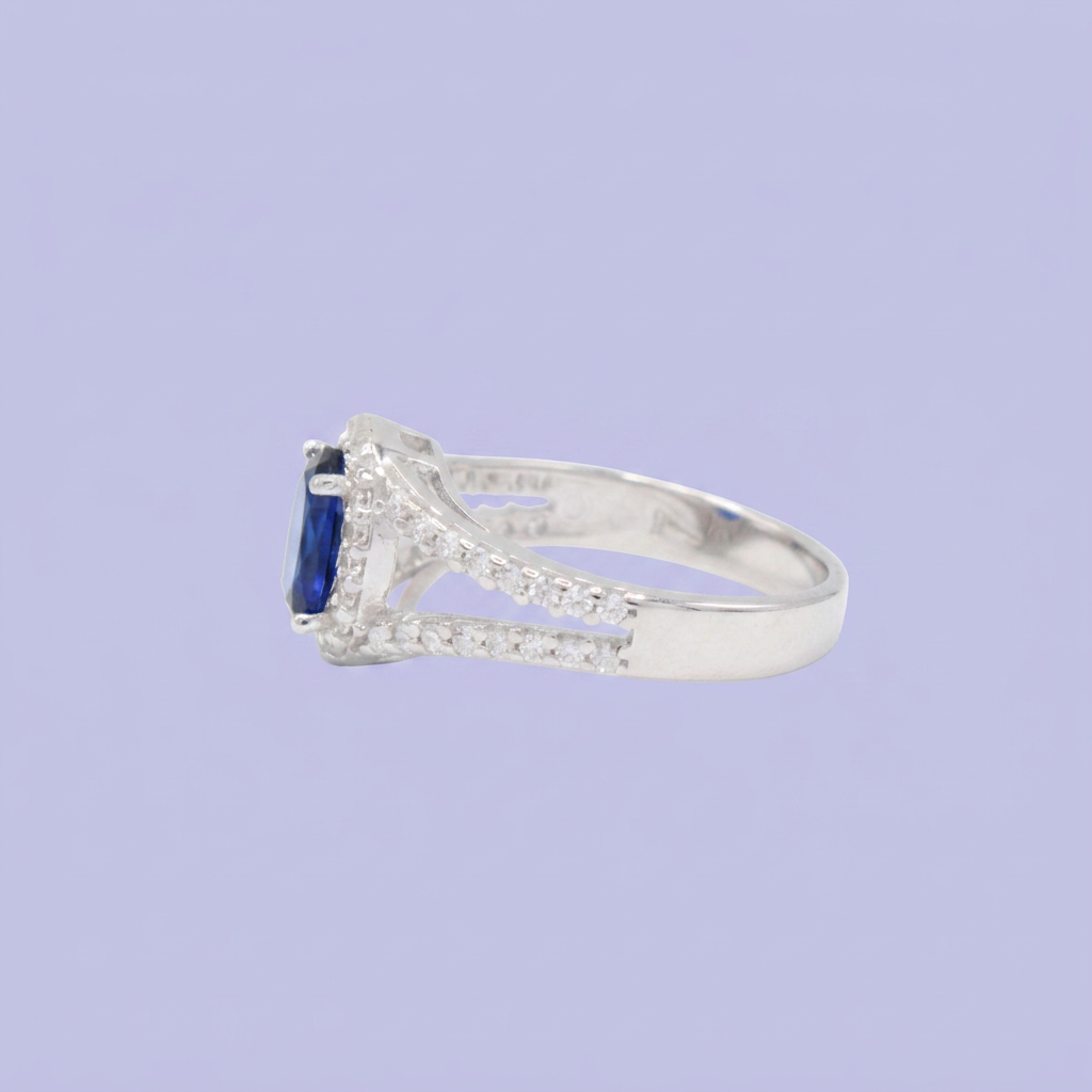 Anillo de Plata .925 Doble Linea y Zirconia Color Zafiro Oval mod. 2923