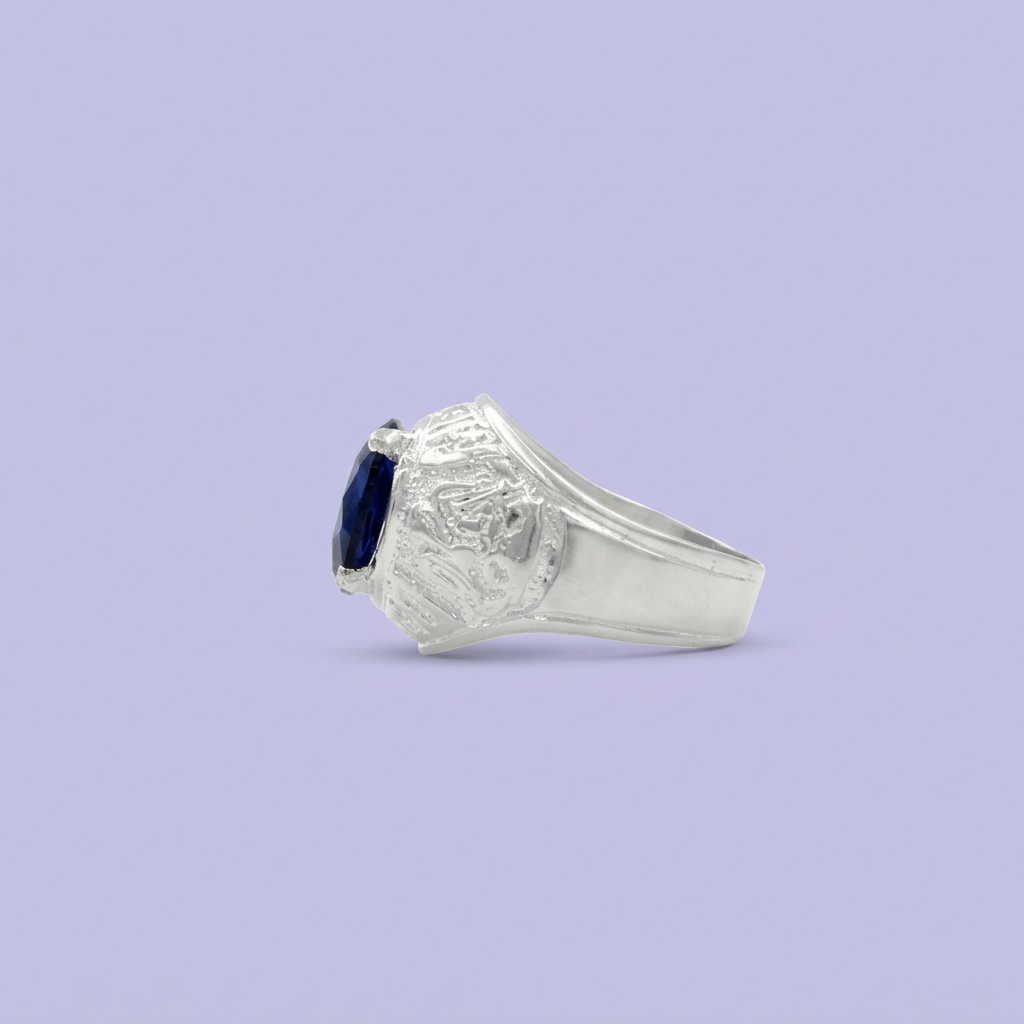 Anillo de Plata .925 Zirconia Azul con Decorados Sobre México mod. 2276