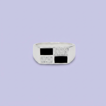 Anillo de Plata .925 Diseño Cuadricular con Esmalte Oscuro y Zirconias mod. 2669