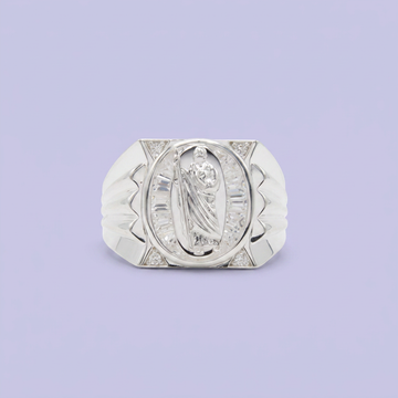 Anillo de Plata .925 con San Judas en Fondo de Zirconias Baguette mod. 2575