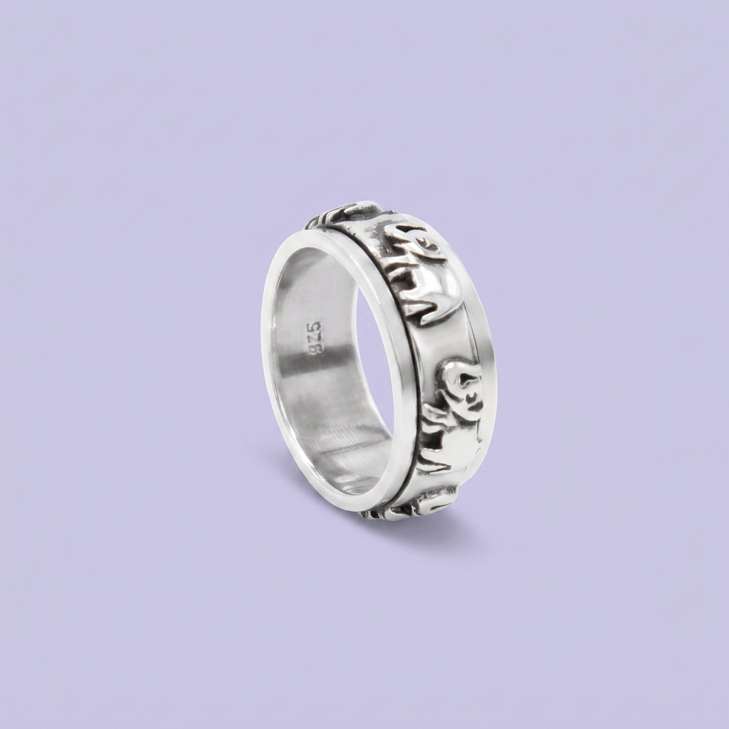 Anillo de Plata .925 Diseño Giratorio con Elefantes de la Suerte mod. 2848