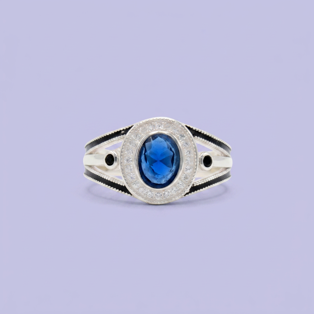 Anillo de Plata .925 Diseño Elegante con Zirconia Azul Marino en Bisel Brillante mod. 2579