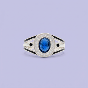 Anillo de Plata .925 Diseño Elegante con Zirconia Azul Marino en Bisel Brillante mod. 2579