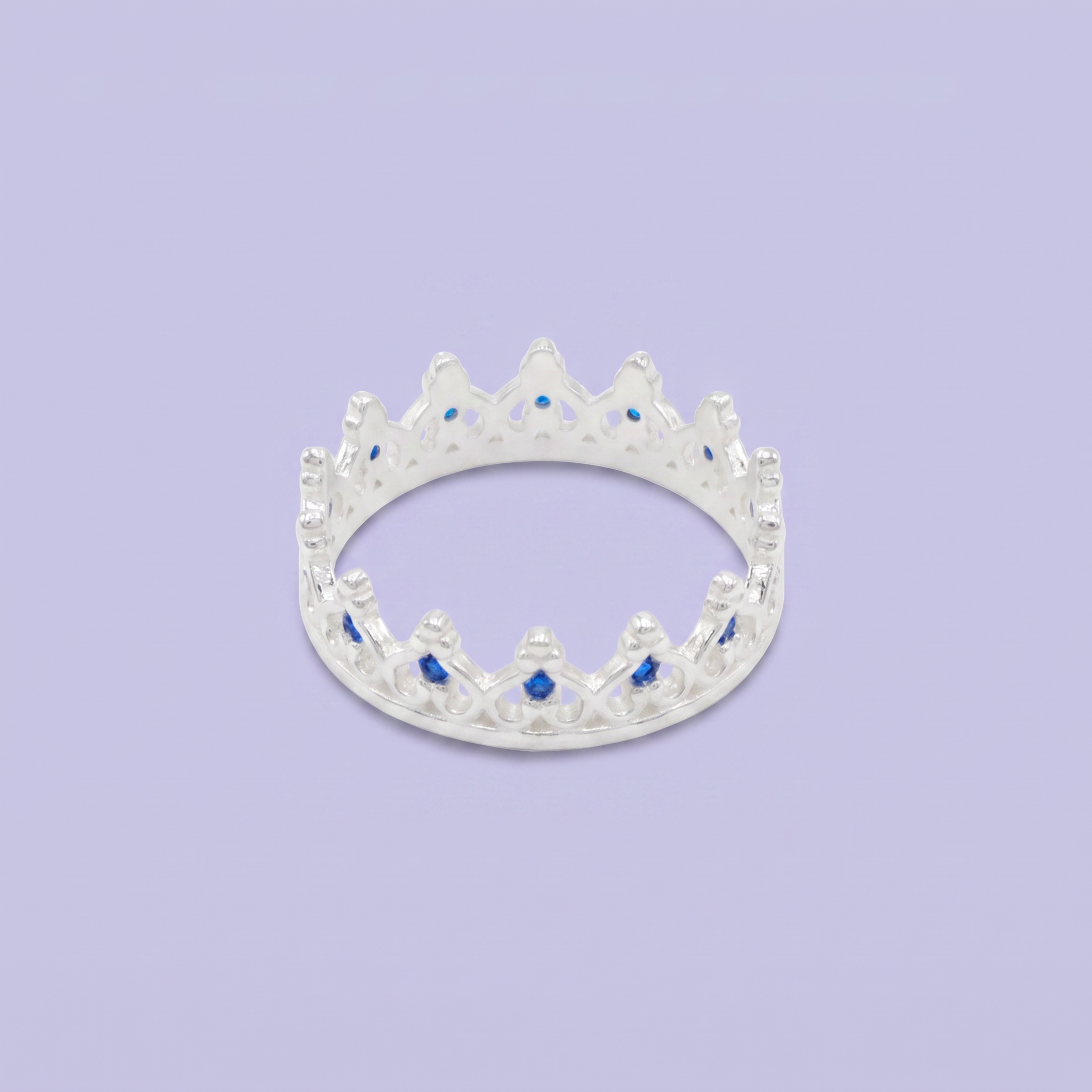 Anillo de Plata .925 Corona Especial con Zirconias de Color Azul Marino mod. 2571