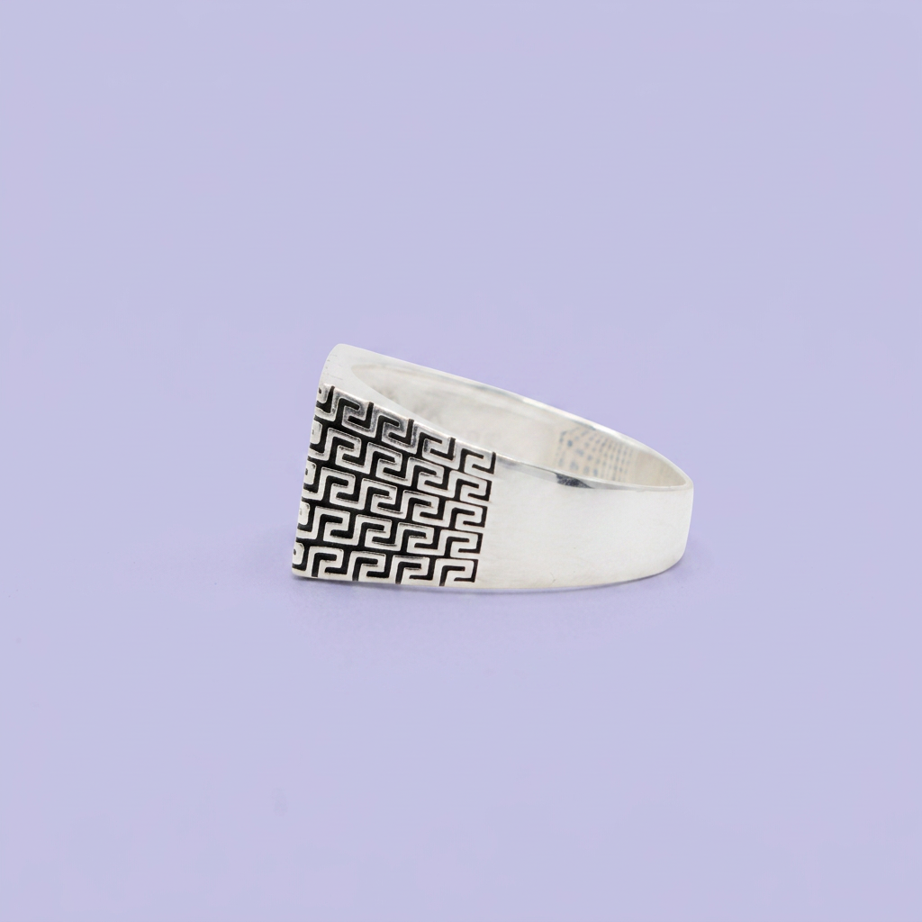 Anillo de Plata .925 Diseño de Grecas con Zirconias Oscuras Elegantes mod. 2580