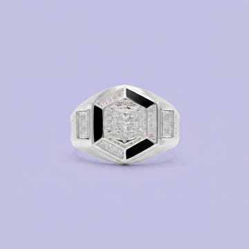Anillo de Plata .925 Diseño de Ancla en Hexágono Incrustado con Zirconias mod. 2581