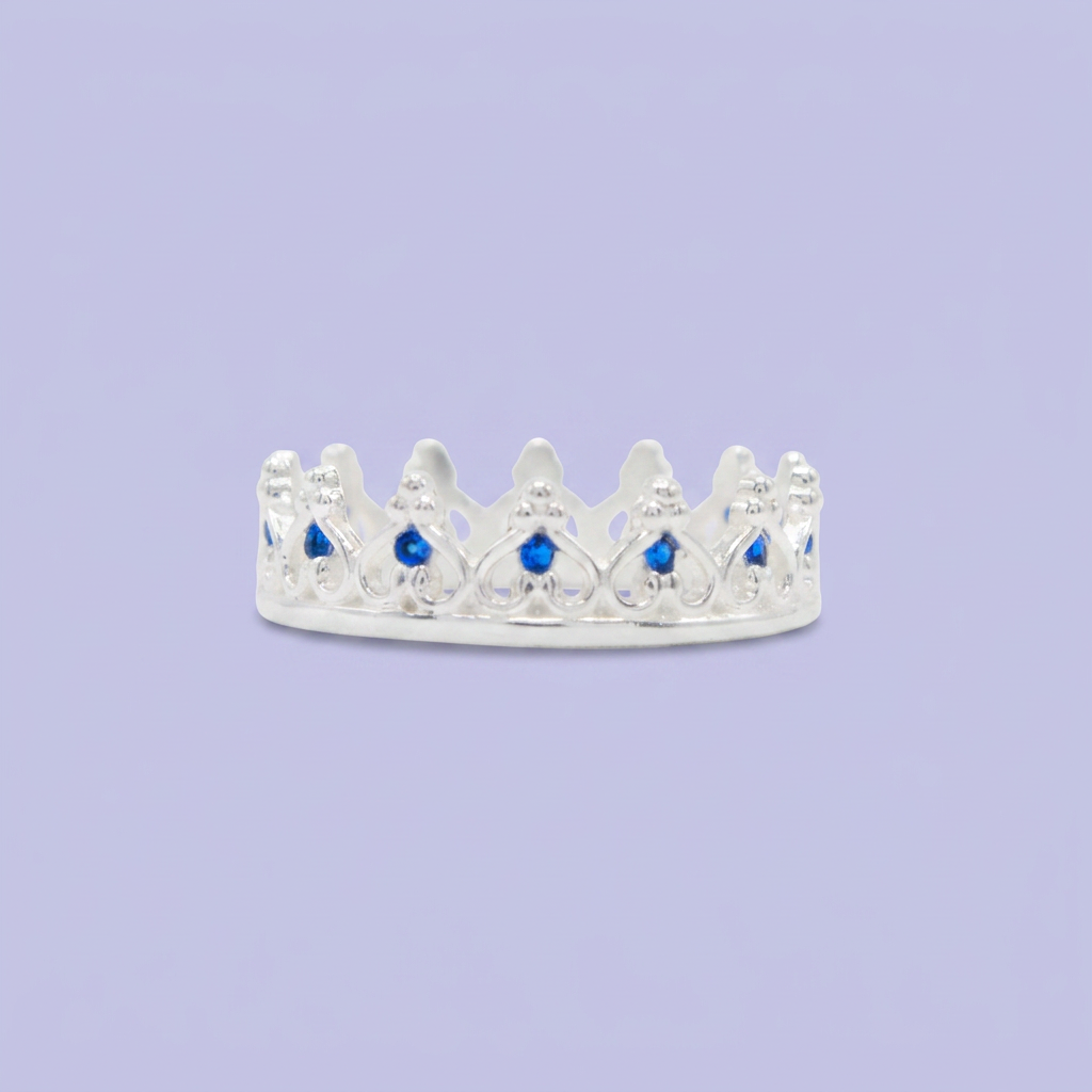 Anillo de Plata .925 Corona Especial con Zirconias de Color Azul Marino mod. 2571