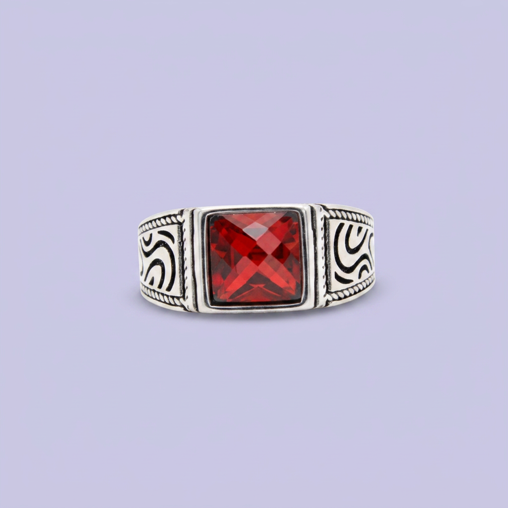 Anillo de Plata .925 con Zirconia Color Rojo Estilo Facetada mod. 2852