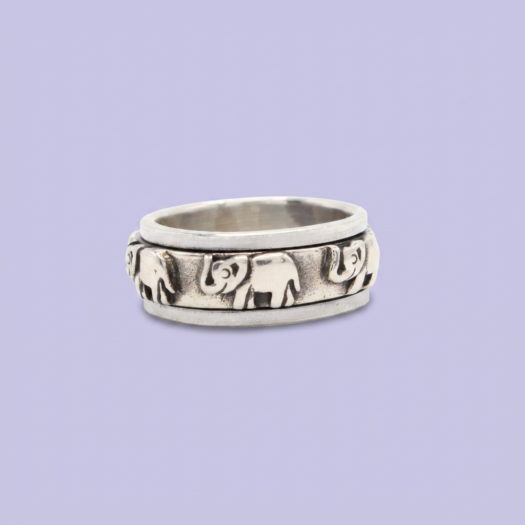 Anillo de Plata .925 Diseño Giratorio con Elefantes de la Suerte mod. 2848