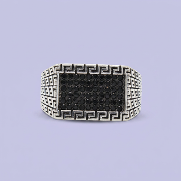 Anillo de Plata .925 Diseño de Grecas con Zirconias Oscuras Elegantes mod. 2580