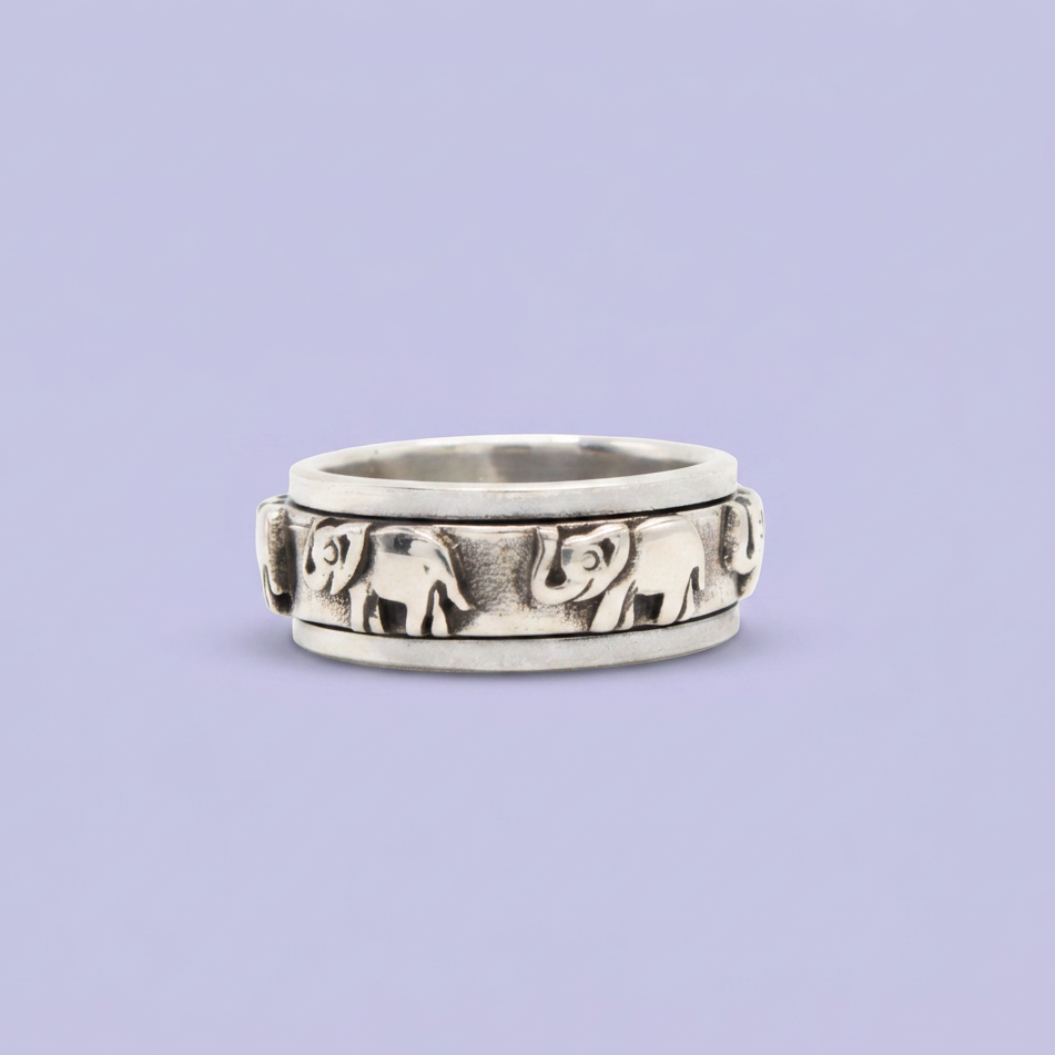 Anillo de Plata .925 Diseño Giratorio con Elefantes de la Suerte mod. 2848