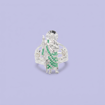 Anillo de Plata .925 con Figura de San Judas Incrustado con Zirconias Verdes mod. 2574