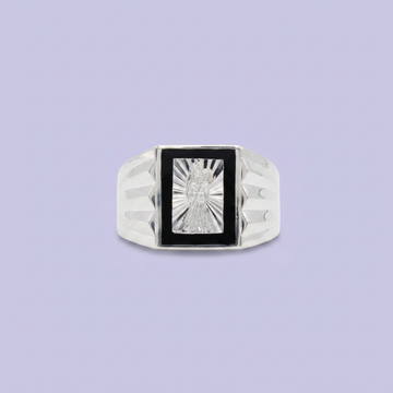 Anillo de Plata .925 San Judas en Bisel Oscuro con Fondo Diamantado mod. 2576