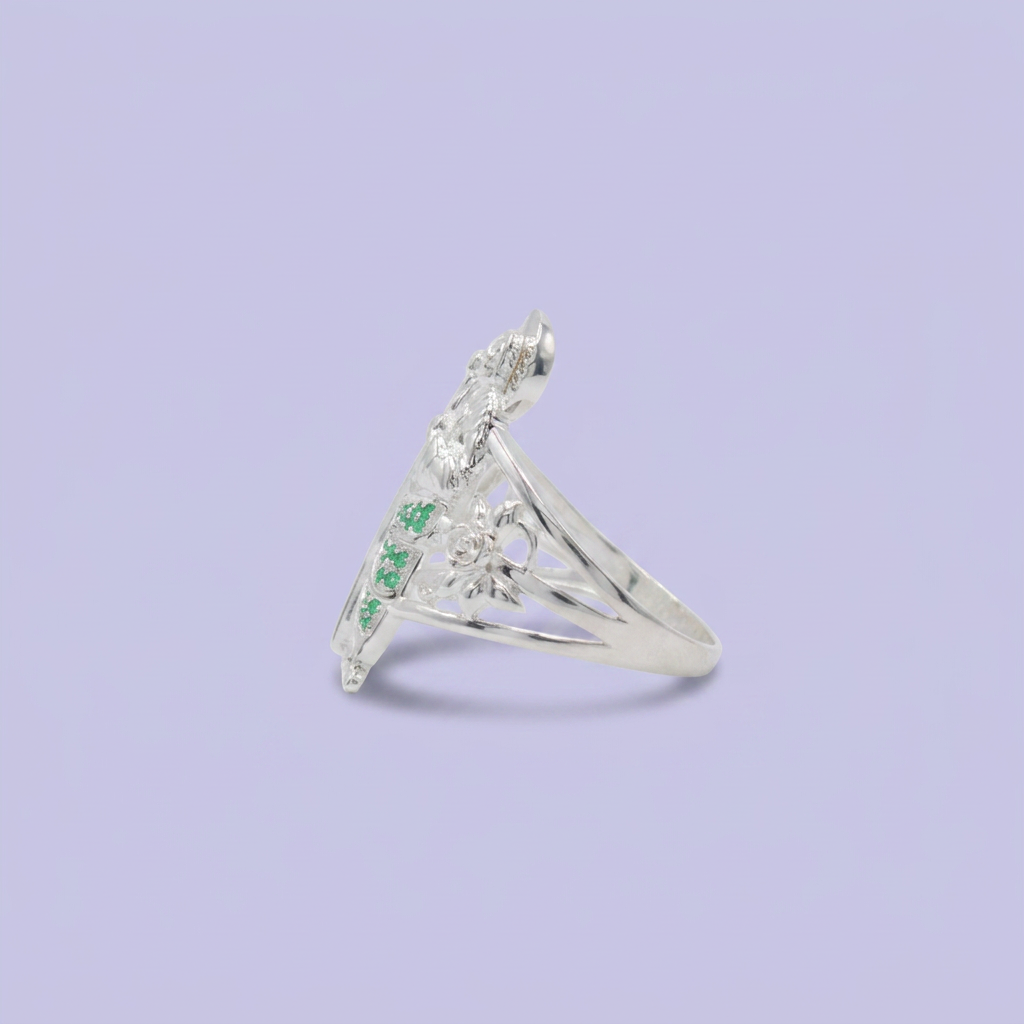 Anillo de Plata .925 con Figura de San Judas Incrustado con Zirconias Verdes mod. 2574