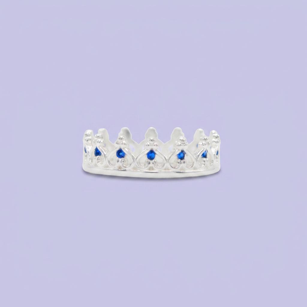 Anillo de Plata .925 Corona Especial con Zirconias de Color Azul Marino mod. 2571