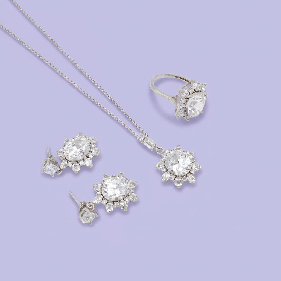 Coordinado de Plata .925 Elegante de Zirconias Blancas mod. 3210