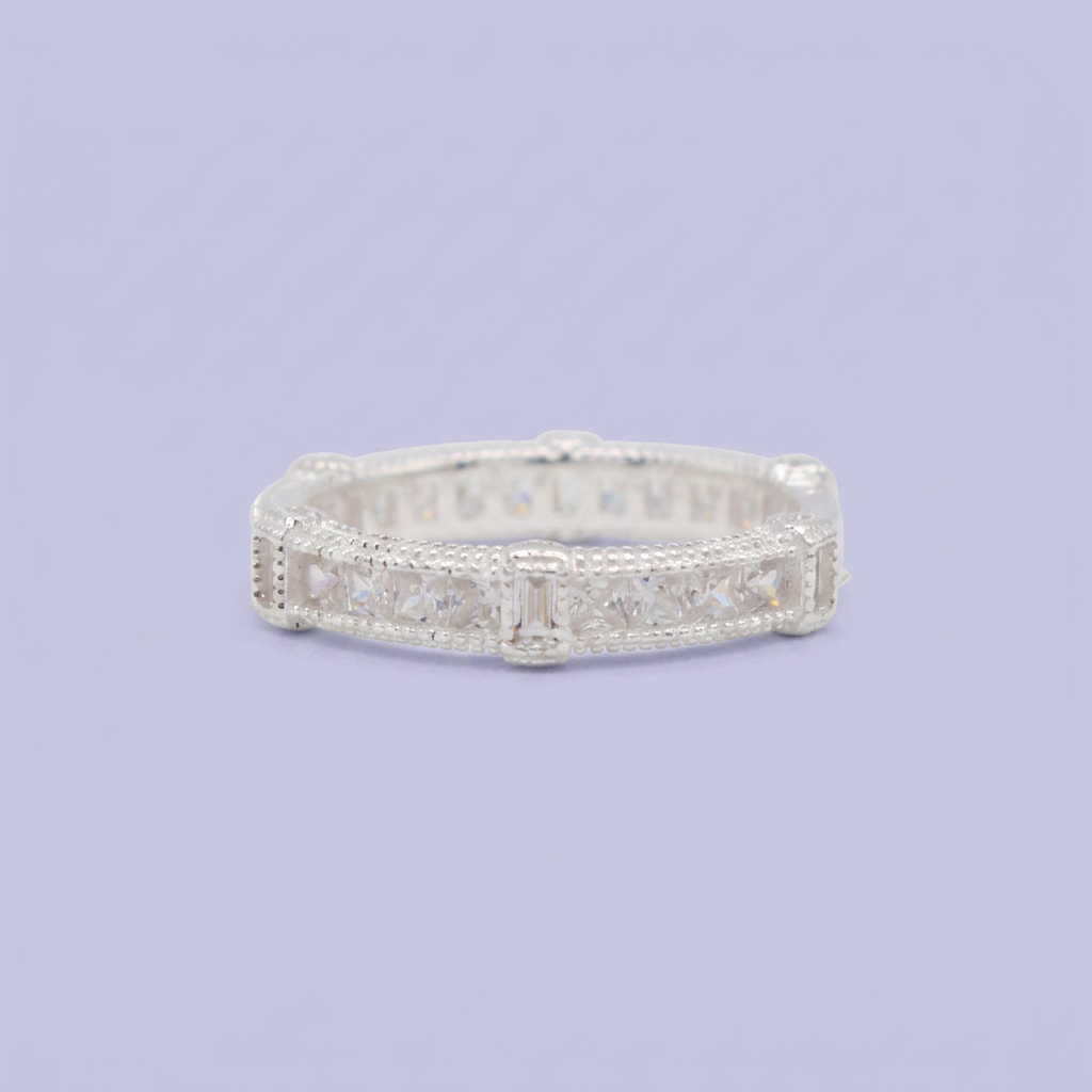 Anillo de Plata .925 Diseño Imperial con Incrustación de Zirconias Baguette mod. 2905