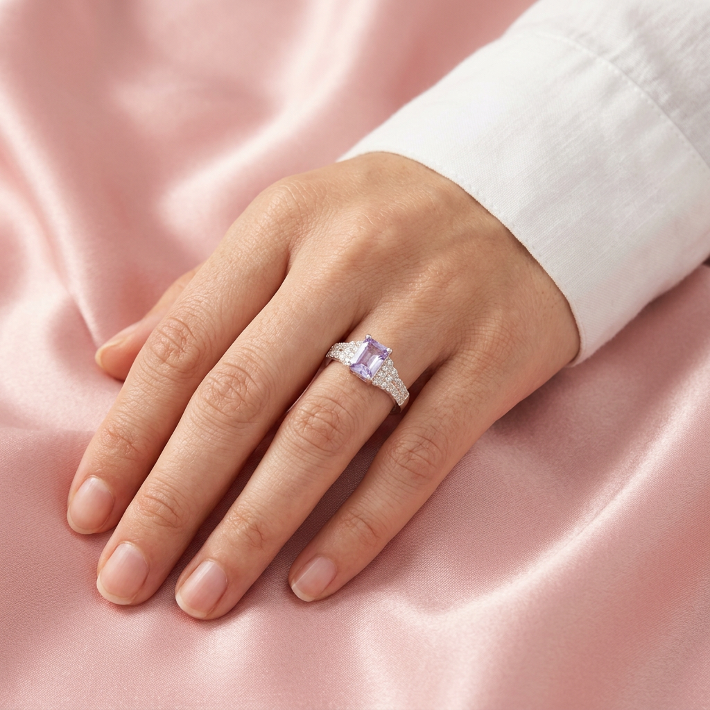 Anillo de Plata .925 Elegante Morado con Incrustación de Zirconias Brillantes mod. 3142