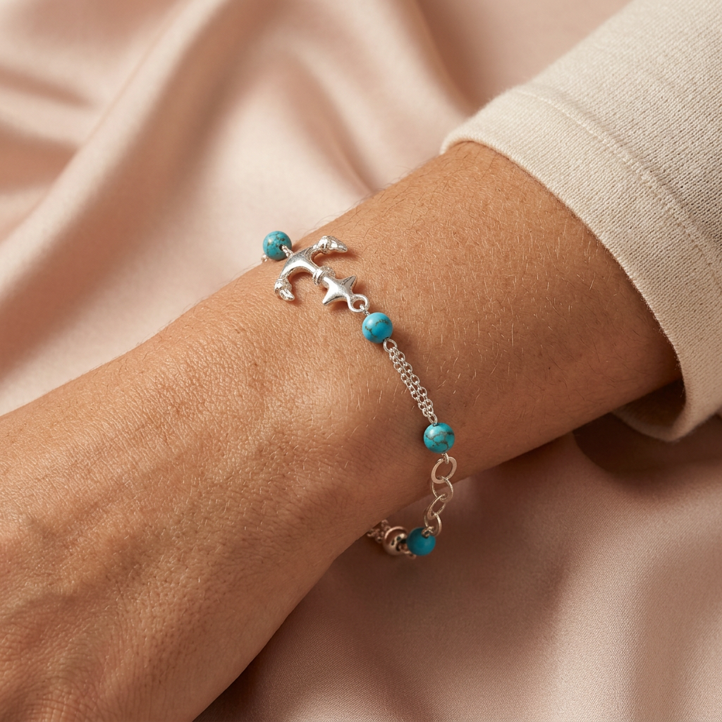 Pulsera de Plata .925 Ancla con Bellas Turquesas mod. 2284