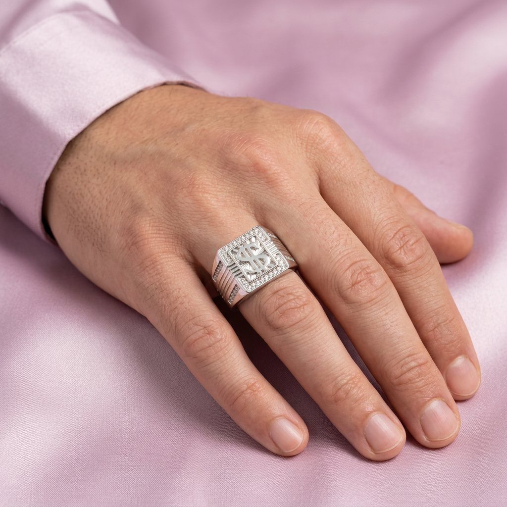 Anillo de Plata .925 Emblema de Dólar con Finas Zirconias mod. 2273