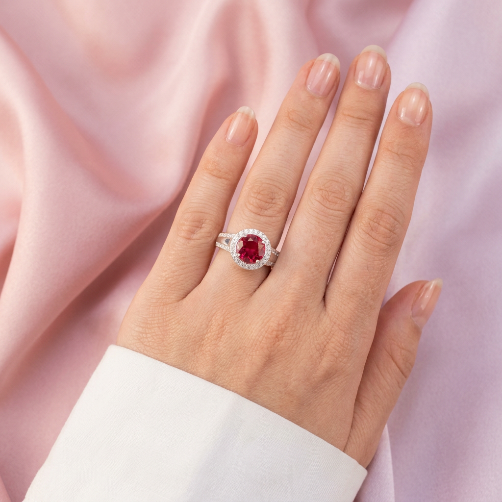 Anillo de Plata .925 Diseño Circular con Zirconia Color Rosa Mexicano y Laterales con Zirconia Blanca mod. 3105