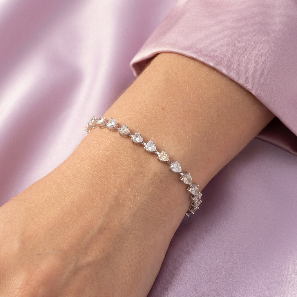Pulsera de Plata .925 Tejido de Zirconias en Corte Corazón mod. 3085