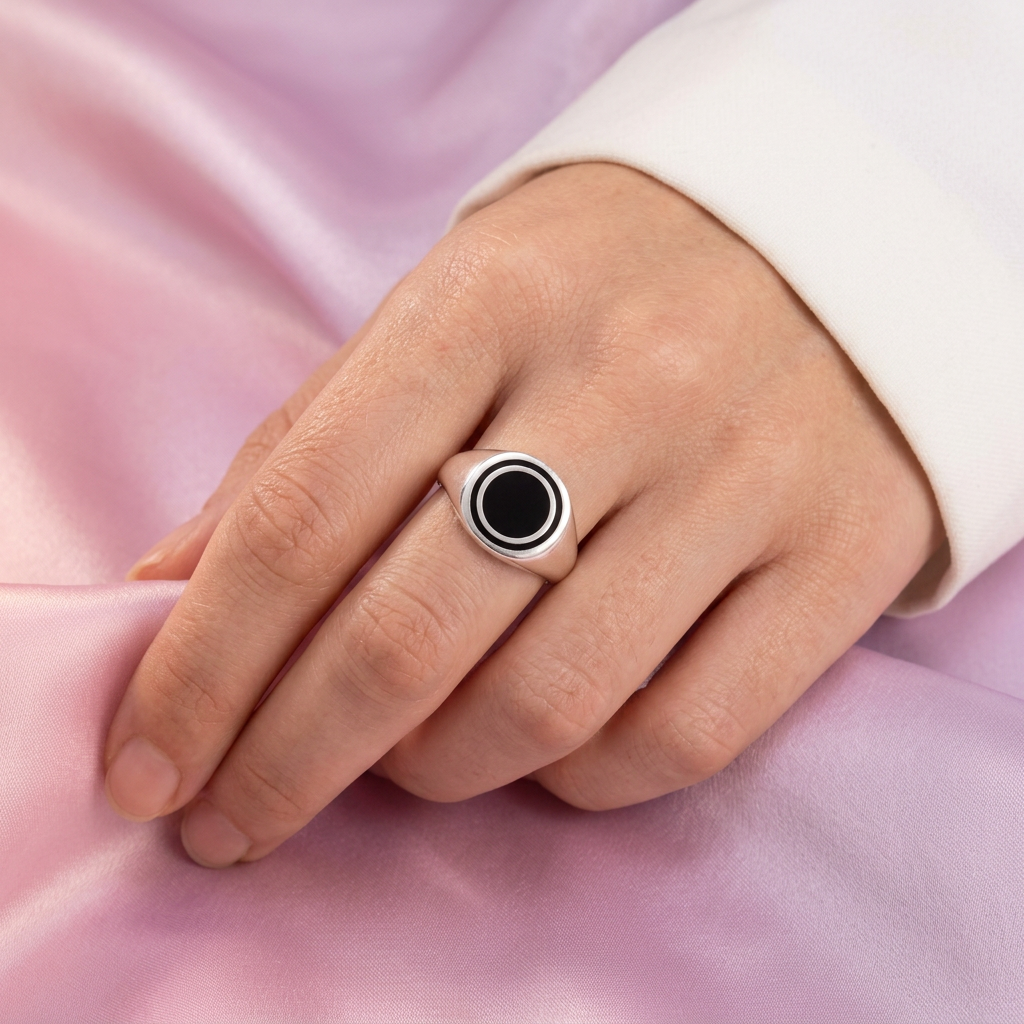Anillo de Plata .925 Diseño Doble Circulo negro mod. 2667