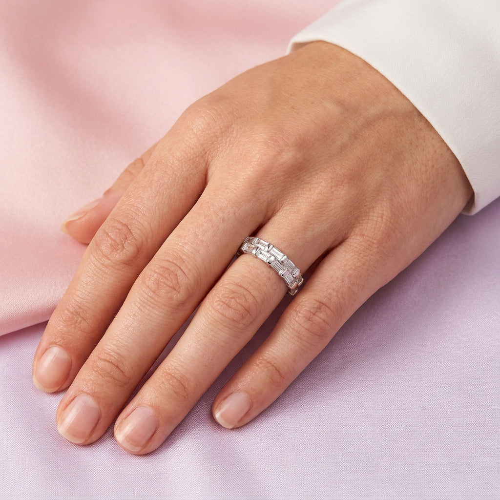 Anillo de Plata .925 Cintillo Baguette Doble Carril mod. 2360