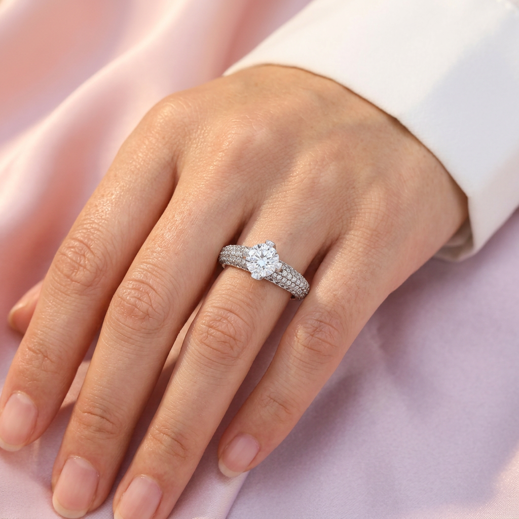 Anillo Solitario de Plata .925 Pavé Grueso con Zirconia Central mod. 2420