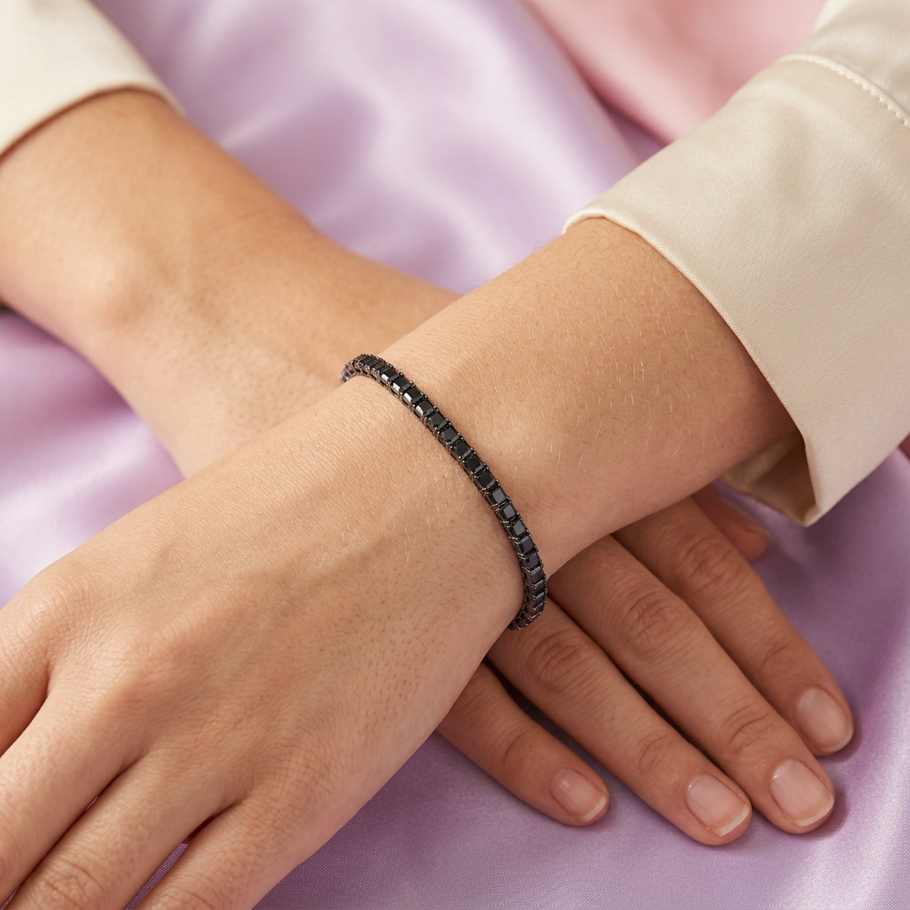 Pulsera de Plata .925 Color Negro y Tejido Tenis con Zirconias Oscuras mod. 2376