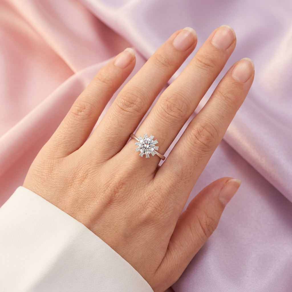 Anillo de Plata .925 de Compromiso con Diseño de Flor y Zirconia Brillante mod. 3132