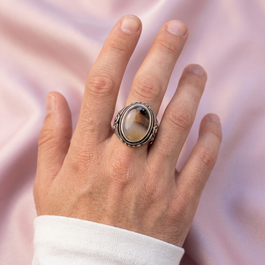 Anillo de Plata .925 Diseño Otomano con Piedra Natural mod. 2840