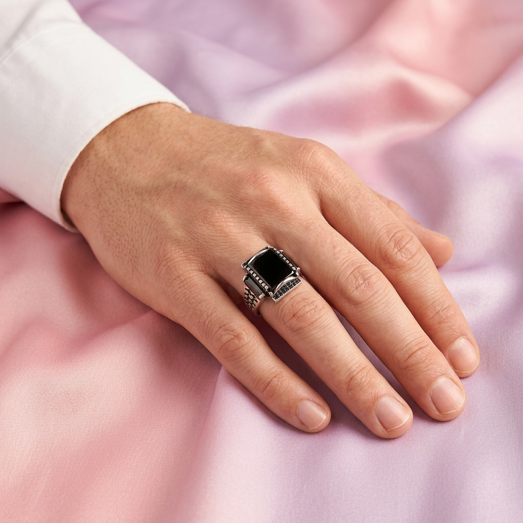 Anillo de Plata .925 Rectangular con Bordes Tipo Malla mod. 2474
