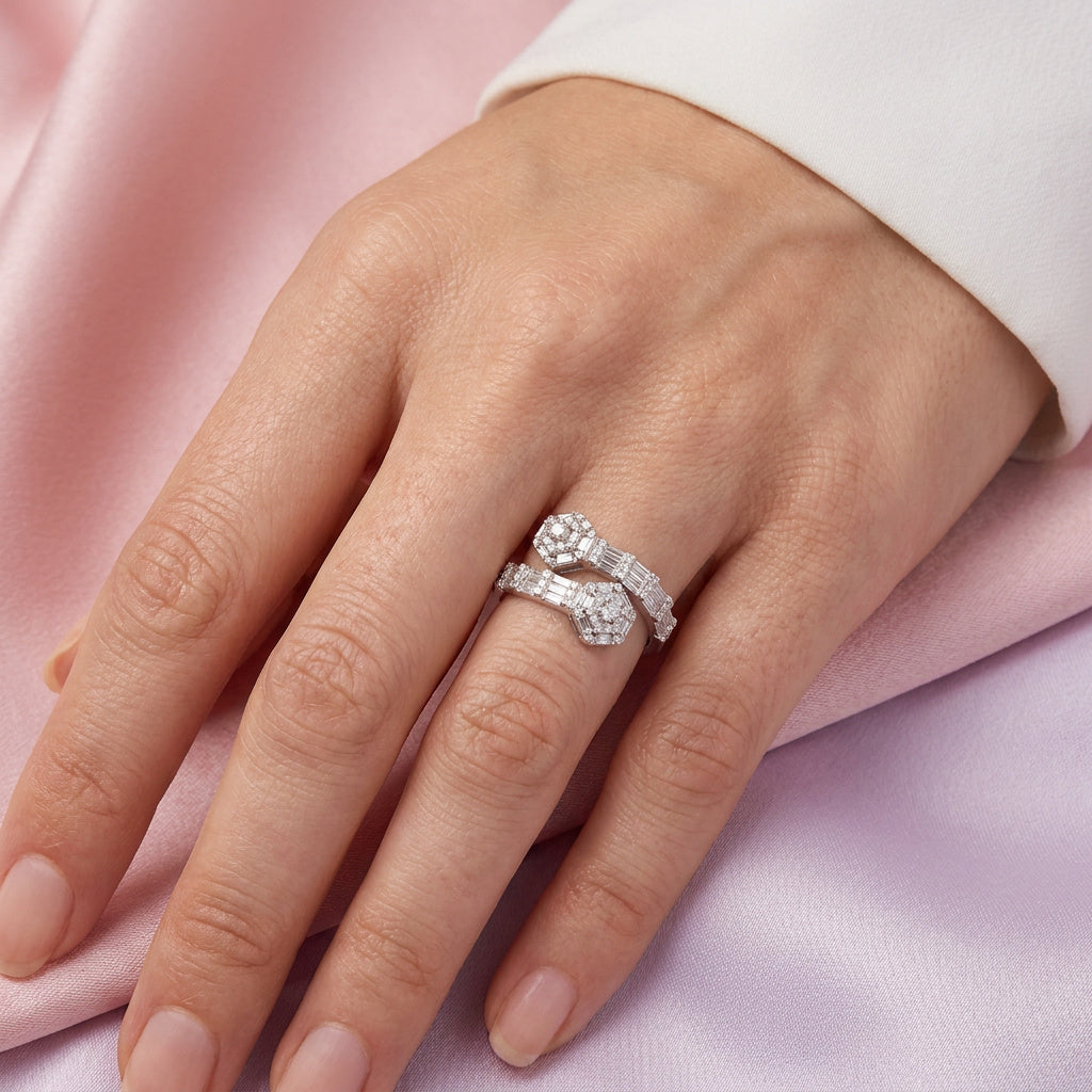 Anillo de Plata .925 Doble Halo Hexagaonal mod. 2361