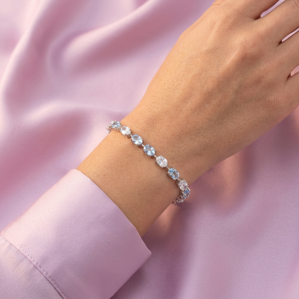 Pulsera de Plata .925 Tejido Especial con Zirconias Oval de Corte Brillante mod. 3086