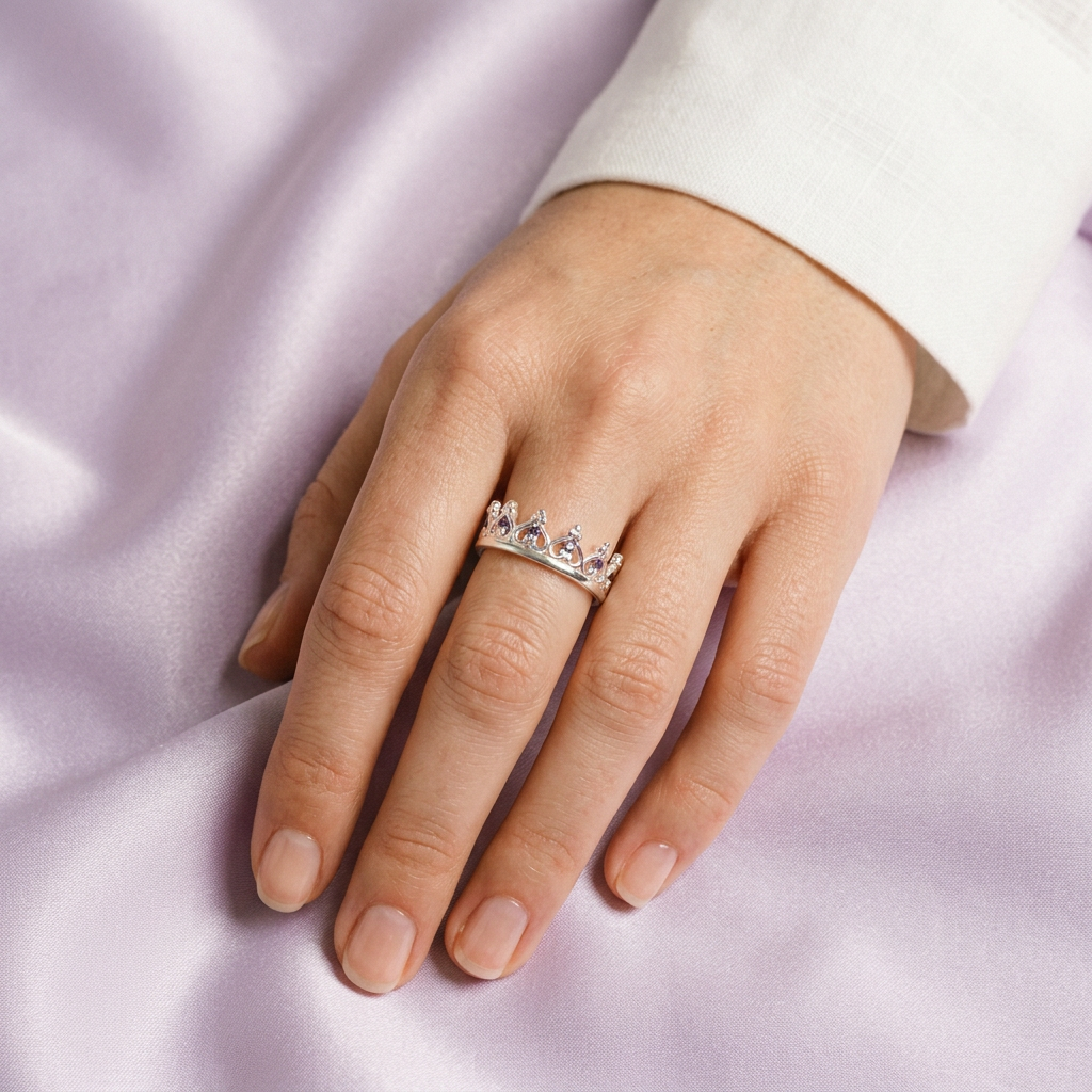 Anillo de Plata .925 Corona Especial con Zirconias de Tono Lila Brillante mod. 2570
