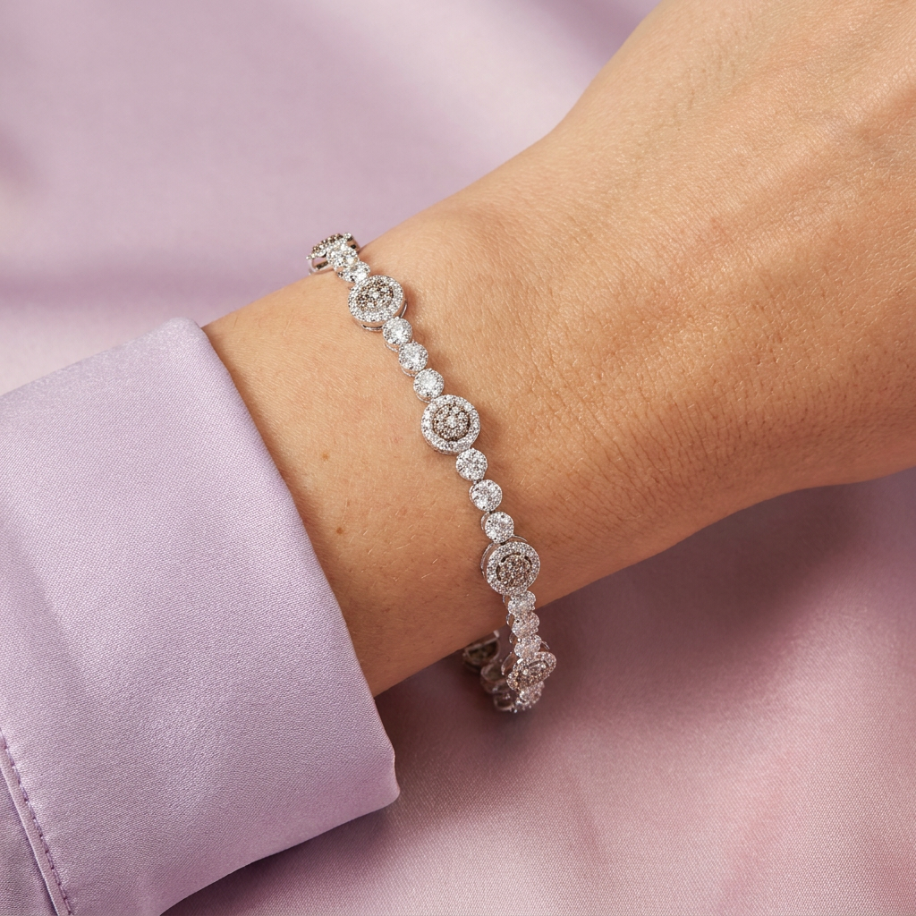 Pulsera de Plata .925 de Circulos con Incrustación de zirconias mod. 2674