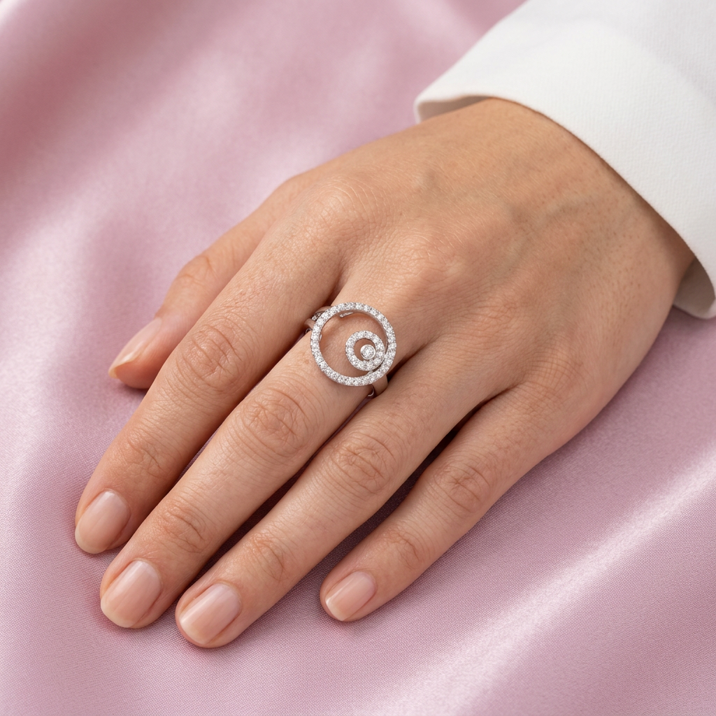 Anillo Solitario de Plata .925 Doble Circulo Brillante con Zirconias mod. 2643