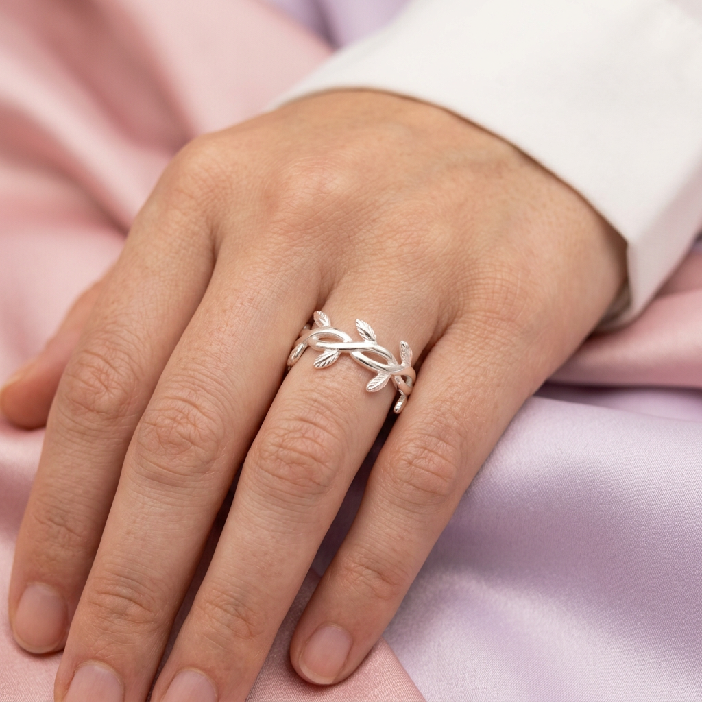 Anillo de Plata .925 con Diseño de Ramas y Hojas Entrelazadas mod. 3091