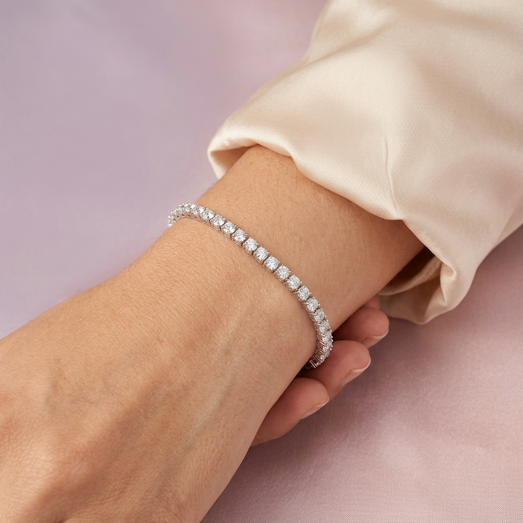 Pulsera de Plata .925 Tejido Tenis de Diseño Elegante con Zirconias Brillantes mod. 2372