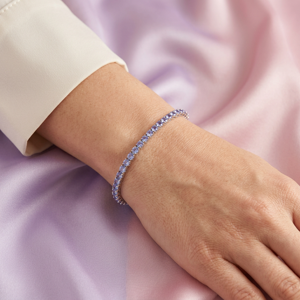 Pulsera de Plata .925 Tejido Tenis Incrustado con Zirconias Color Morado Pastel mod. 2375