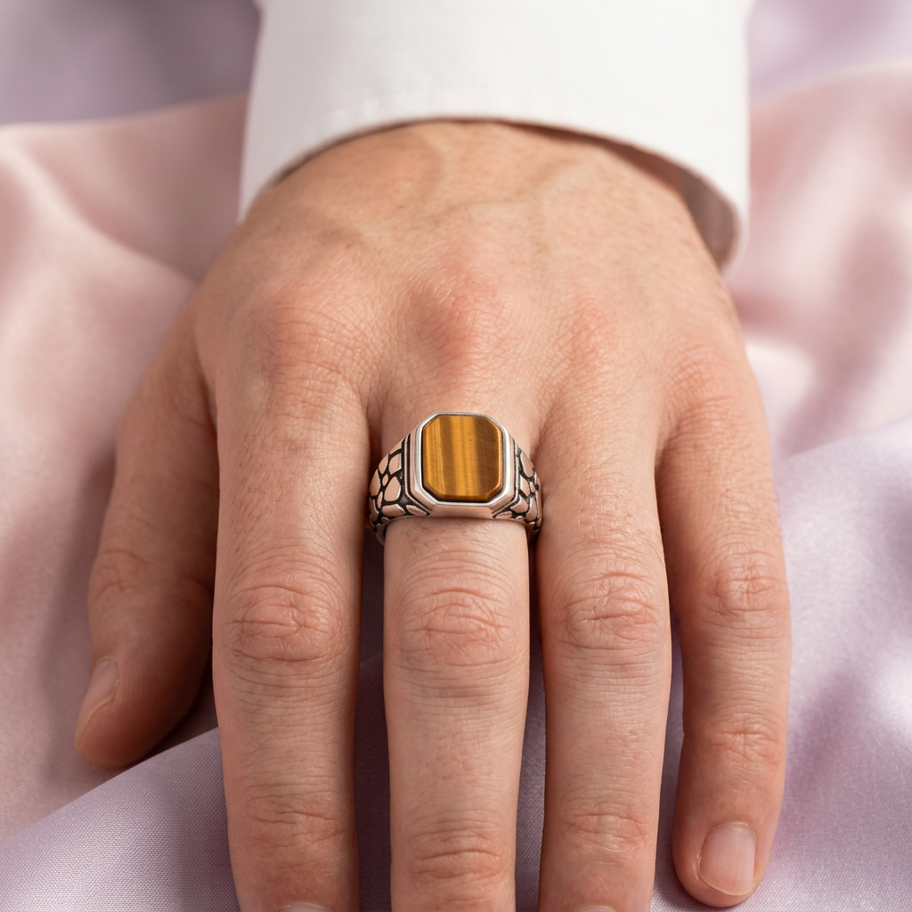 Anillo de Plata .925 Estilo Barroco con Piedra Ojo de Gato mod. 2842