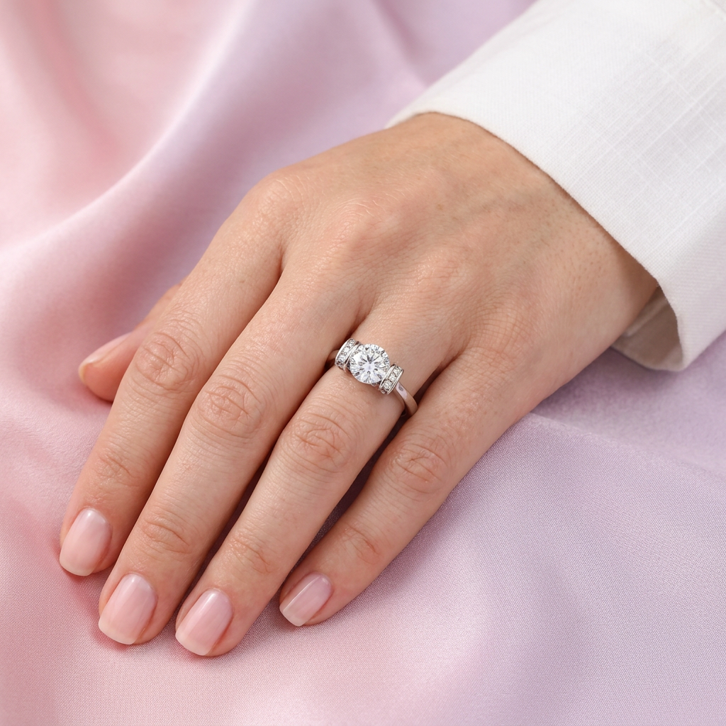 Anillo Solitario de Plata .925 Zirconia con Laterales Brillantes mod. 2419