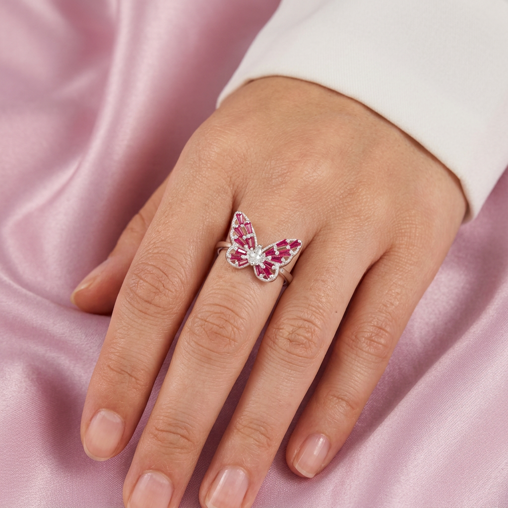 Anillo de Plata .925 Diseño de Mariposa con Zirconia Fiusha mod. 2790