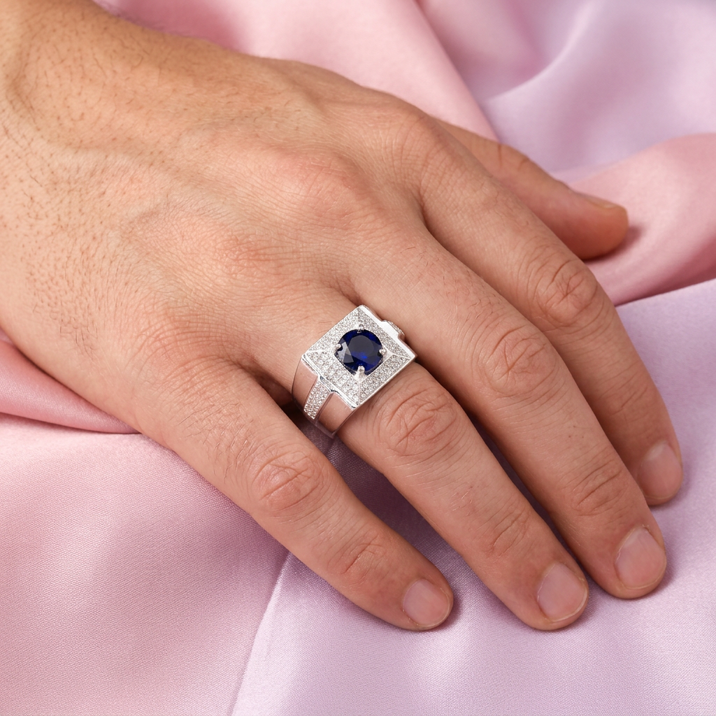 Anillo de Plata .925 Centro Azul con Pavé mod. 2470