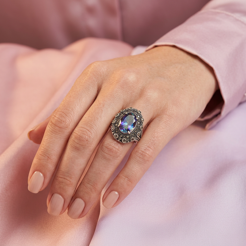 Anillo de Plata .925 Gran Zirconia Azul mod. 2253